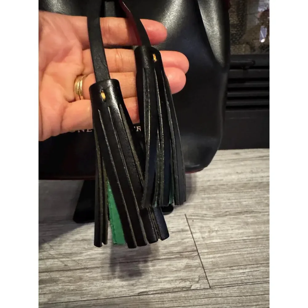Dooney and Bourke smooth drawstring black green leather Serena Bucket bag purse